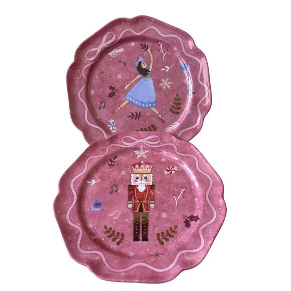 Sugarplum Dreams Christmas Nutcracker 8.5” PINK Melamine Plate Set of 4 NEW - Picture 4 of 14
